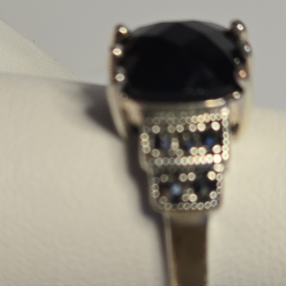 Unique Vintage Black Onyx Faceted Stone Silver-Tone Ring. Size 8 - Picture 8 of 9